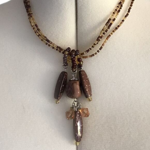 Hand Crafted Beaded Charm Necklace Triple Strand - Picture 3 of 12